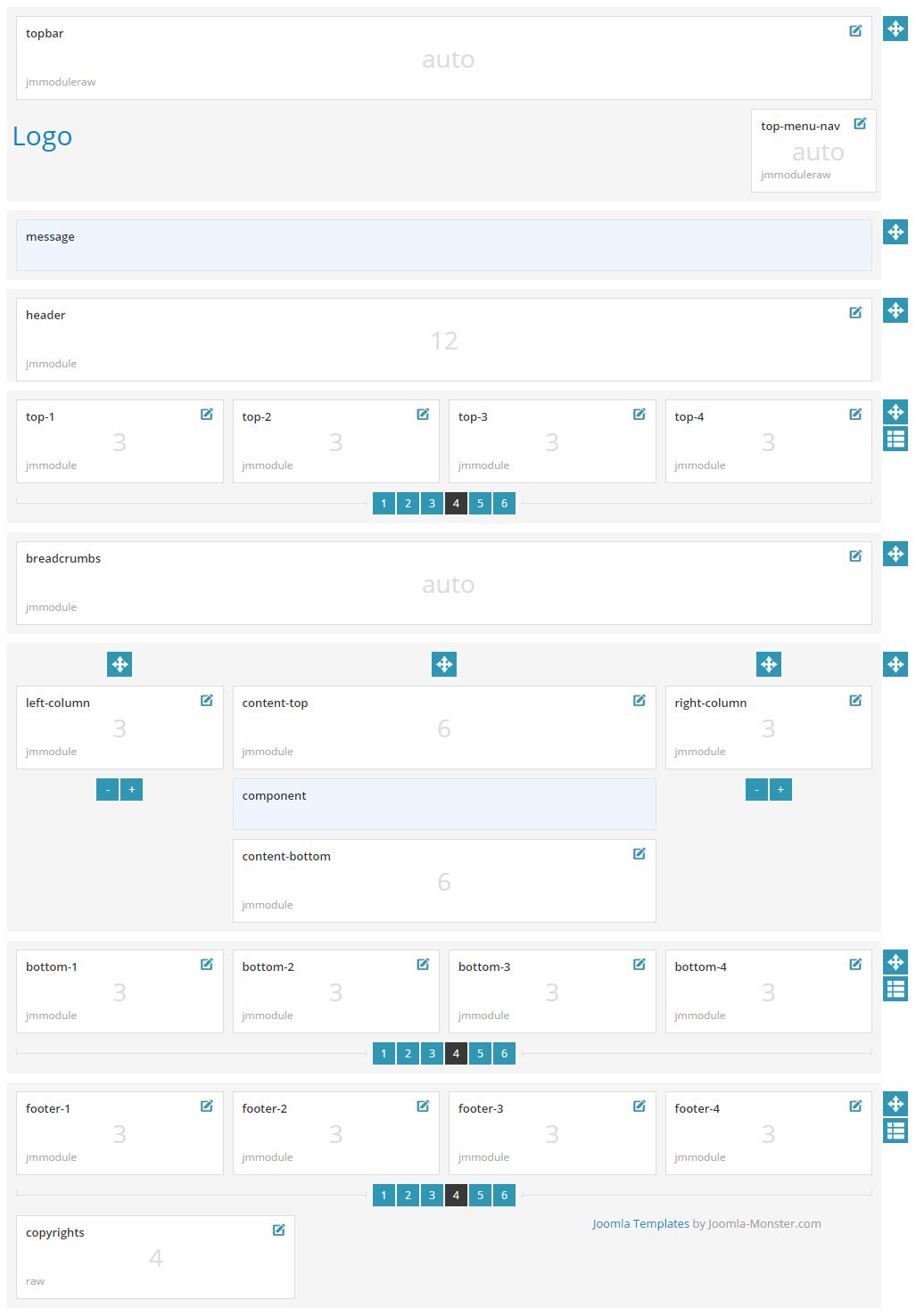 Module positions for normal and large screen